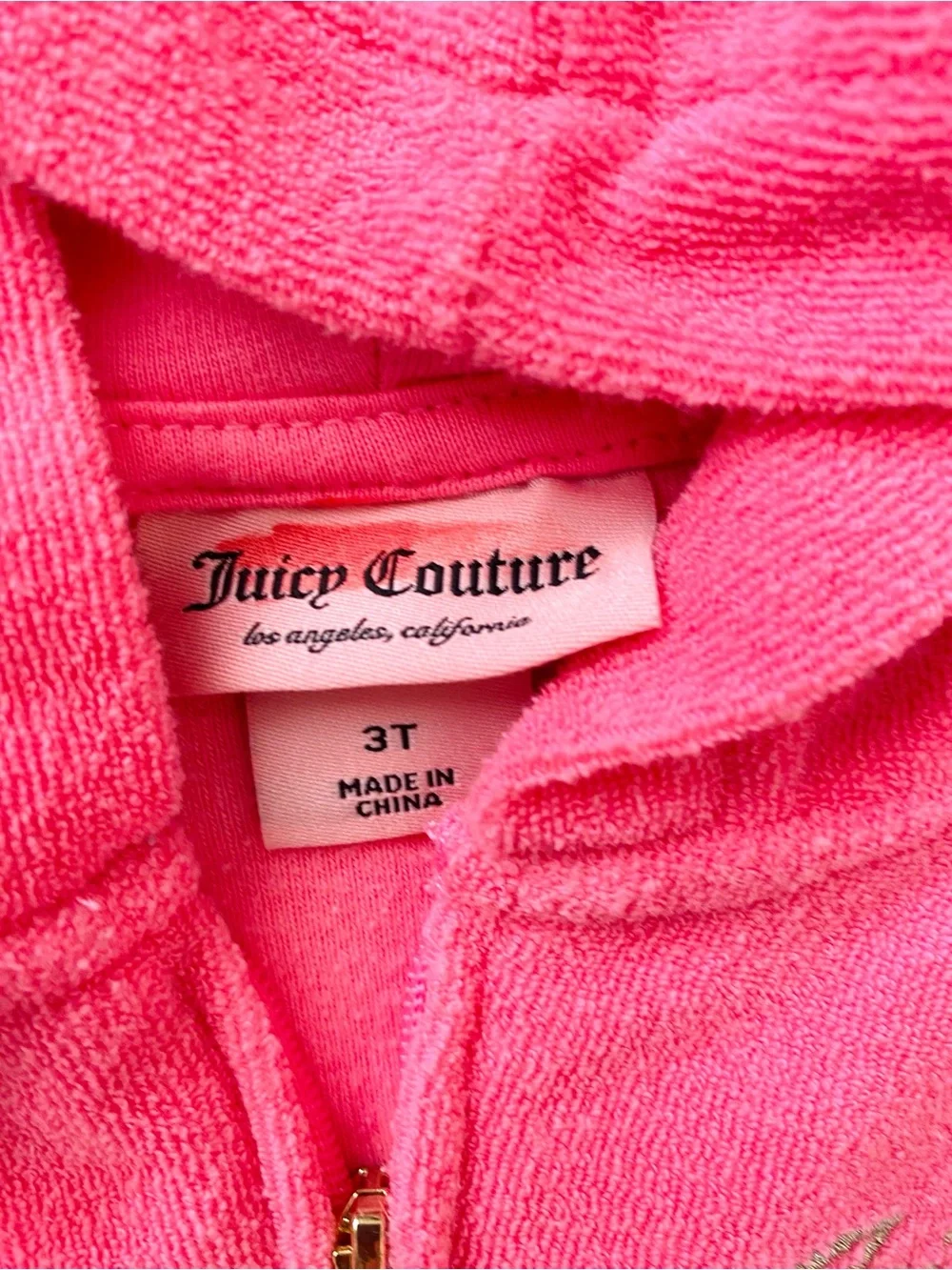 Juicy Couture Girls Hot Pink Fleece Hoodie Set 3T Zip Front Jacket Pull on Pants